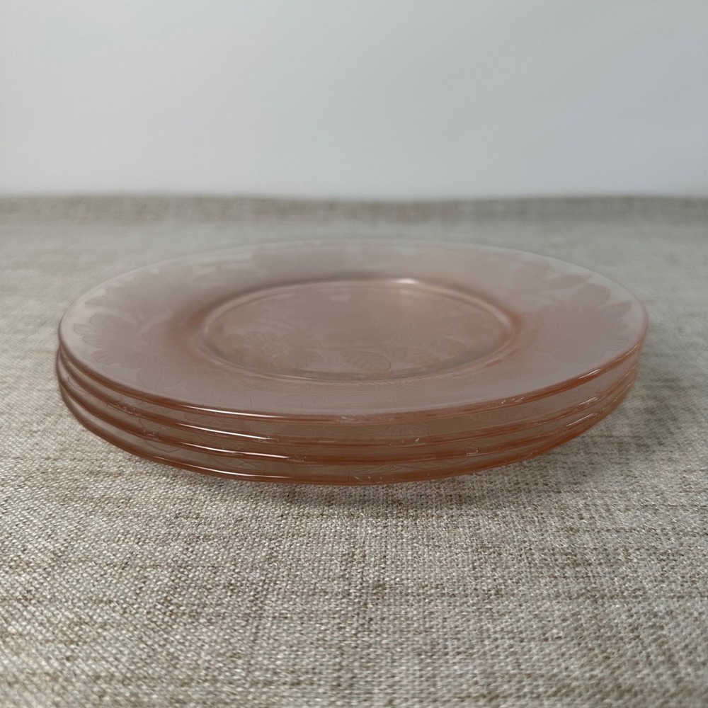 Set of 4 MacBeth-Evans Dogwood Pink Depression Glass 8" Luncheon Plates 1930s